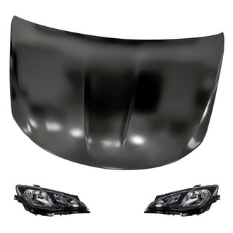 Replacement BNDL-280734 - 3-Piece Kit (Driver and Passenger Side Headlights, Hood Panel) (Standard Line)