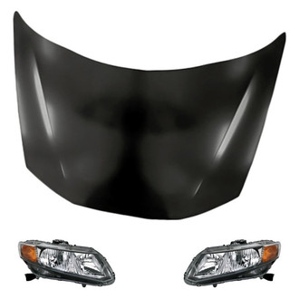 Replacement - 3-Piece Kit (Driver and Passenger Side Headlights, Hood Panel) (Standard Line)