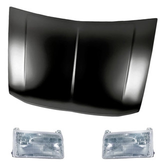 Replacement BNDL-281022 - 3-Piece Kit (Driver and Passenger Side Headlights, Hood Panel) (Standard Line)