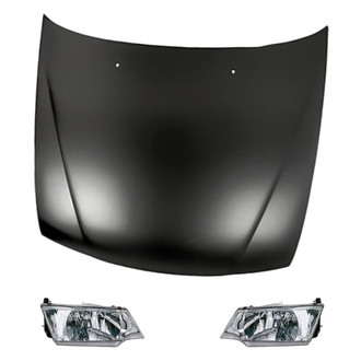 Replacement - 3-Piece Kit (Driver and Passenger Side Headlights, Hood Panel) (Standard Line)