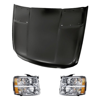 Replacement BNDL-281215 - 3-Piece Kit (Driver and Passenger Side Headlights, Hood Panel) (Standard Line)