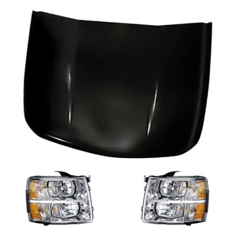 Replacement - 3-Piece Kit (Driver and Passenger Side Headlights, Hood Panel) (Standard Line)