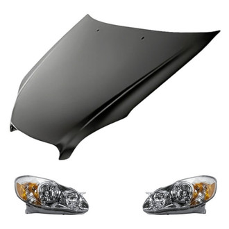 Replacement BNDL-281495 - 3-Piece Kit (Driver and Passenger Side Headlights, Hood Panel) (Standard Line)