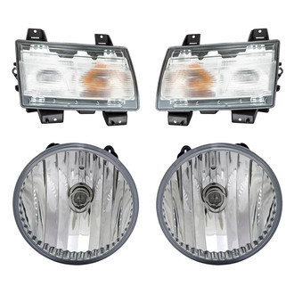 Replacement - 4-Piece Kit (Driver and Passenger Side Fog Lights Lens and Housing, Driver and Passenger Side Turn Signal/Parking Lights) (CAPA Certified)