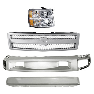 Replacement - 4-Piece Kit (Front Bumper Deflector, Front Bumper Reinforcement, Grille, Passenger Side Headlight)