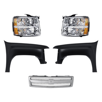 Replacement - 5-Piece Kit (Driver Side Headlight, Front Driver Side Fender, Front Passenger Side Fender, Grille, Passenger Side Headlight)
