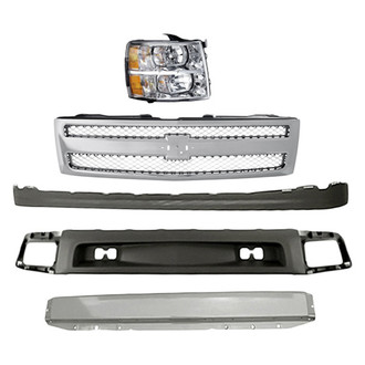 Replacement - 5-Piece Kit (Front Bumper Air Deflector, Front Bumper Deflector Extension, Front Bumper Reinforcement, Grille, Passenger Side Headlight)
