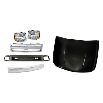Replacement - 6-Piece Kit (Driver Side Headlight, Front Bumper Air Deflector, Front Bumper Face Bar, Grille, Hood Panel, Passenger Side Headlight)