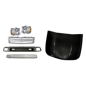 Replacement - 6-Piece Kit (Driver Side Headlight, Front Bumper Air Deflector, Front Bumper Reinforcement, Grille, Hood Panel, Passenger Side Headlight)