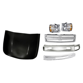 Replacement - 6-Piece Kit (Driver Side Headlight, Front Bumper Deflector, Front Bumper Face Bar, Grille, Hood Panel, Passenger Side Headlight)