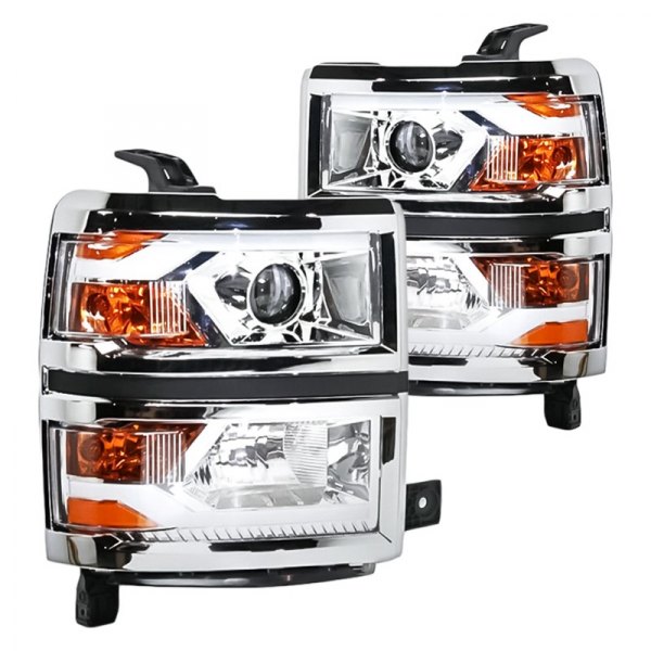Replacement - Driver and Passenger Side Chrome LED Light Tube Projector Headlights