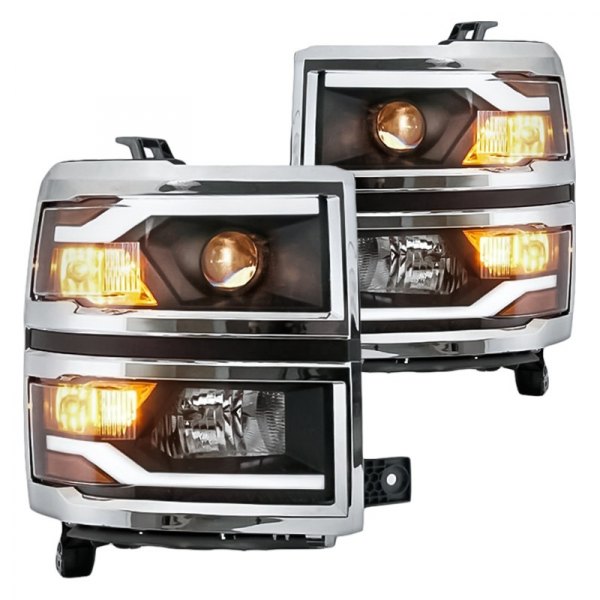 Replacement - Driver and Passenger Side Black LED Light Tube Projector Headlights
