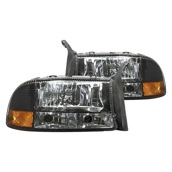 Replacement - Diamond Design Driver and Passenger Side Black Euro Headlights