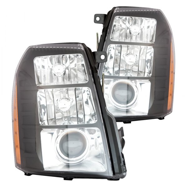 Replacement - Driver and Passenger Side Black/Chrome Projector Headlights