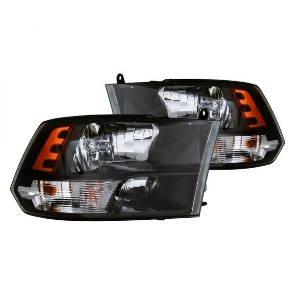 Replacement - Driver and Passenger Side Black Projector Headlights with LED Turn Signal