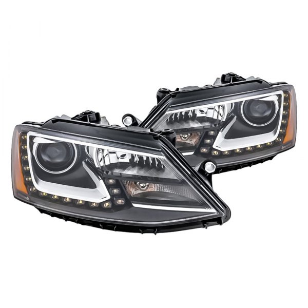 Replacement - Driver and Passenger Side Black/Chrome Projector Headlights with LED DRL
