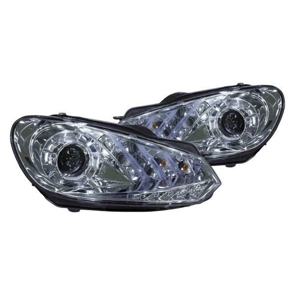 Replacement - Driver and Passenger Side Black Projector Headlights with LED Parking Lights