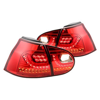 Replacement - Driver and Passenger Side Chrome/Red Fiber Optic LED Tail Lights