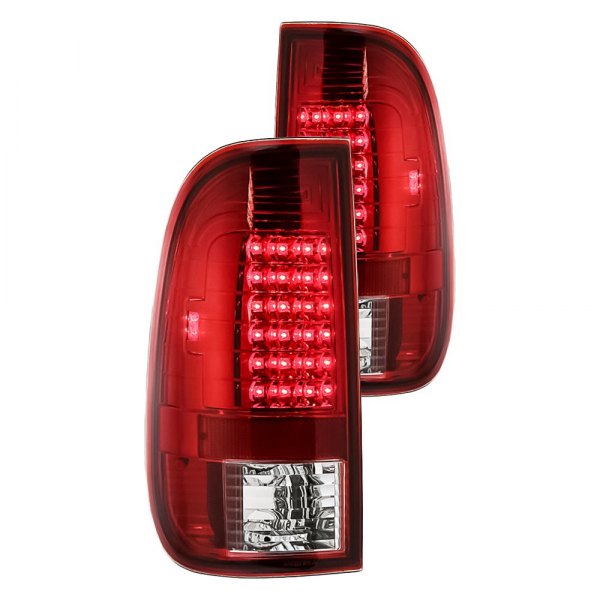 Replacement - Chrome/Red LED Tail Lights, Ford F-350