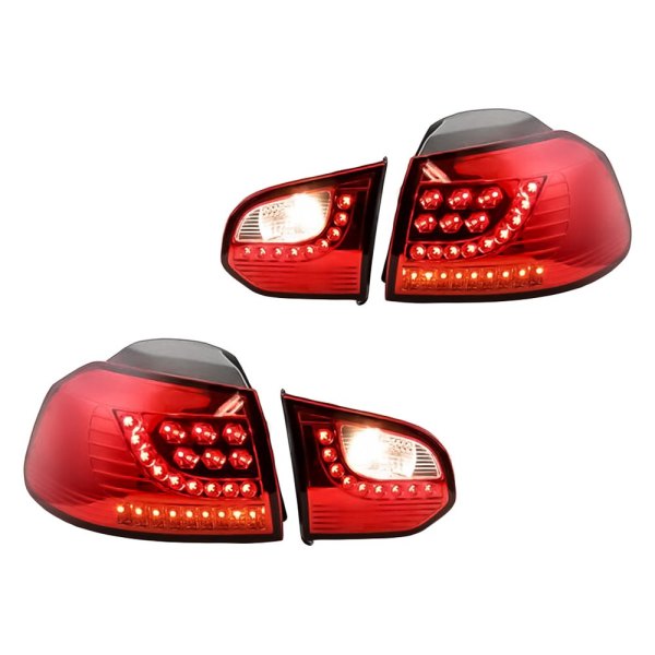 Replacement - Chrome/Red Fiber Optic LED Tail Lights, Volkswagen Golf