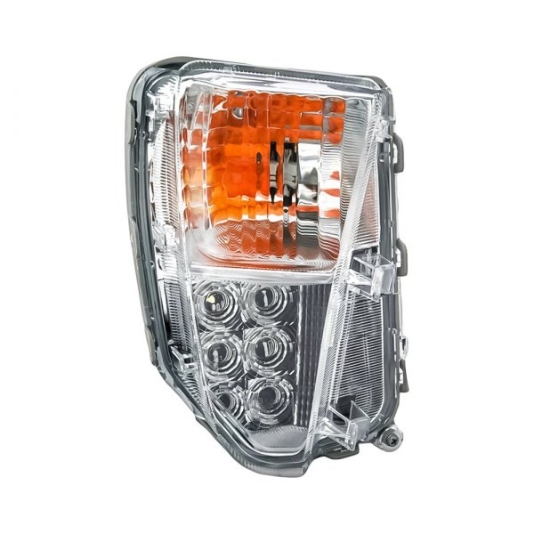 Replacement - Passenger Side Chrome/Amber/Clear LED Turn Signal/Parking Light with LED DRL