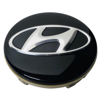 Replacement - Painted Black Wheel Center Cap With Embossed Hyundai Logo