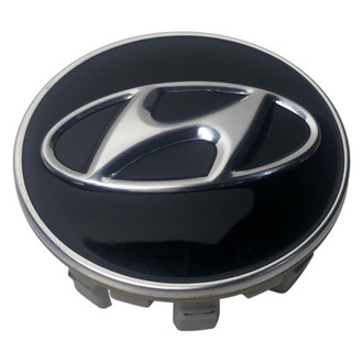 Replacement - Painted Black Wheel Center Cap With Chrome Hyundai Logo