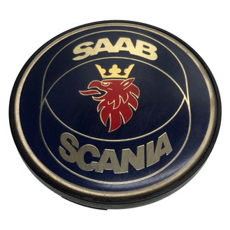 Replacement - Painted Blue Wheel Center Cap With Red Saab Griffin Logo