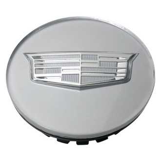 Replacement - Painted Gray Wheel Center Cap With Chrome Cadillac Logo - Clear Plastic Coat