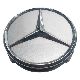Replacement - Painted Silver Wheel Center Cap With Embossed Chrome Mercedes Benz Logo