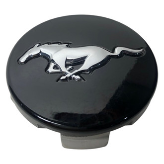 Replacement - Painted Black Wheel Center Cap With Chrome Mustang Logo