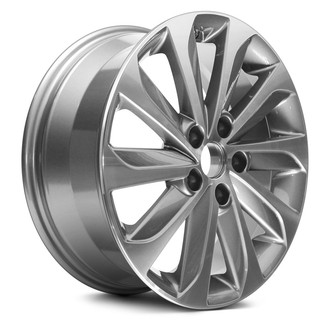 Replacement - 10 Turbine-Spoke Machined Face with Painted Gray Spoke Inset and Painted Gray Pockets 17x7 Alloy Factory Wheel - Replica