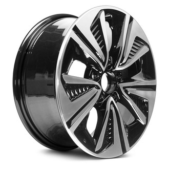 Replacement - 5 Turbine-Spoke Standard Clear Coat Machined Face with Painted Black Spoke Ridges and Painted Black Pockets 17x7 Alloy Factory Wheel - Replica