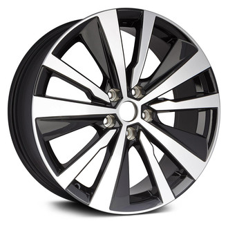 Replacement - 10 Turbine-Spoke Machined Face with Painted Black Spoke Inset and Painted Black Pockets 19x8 Alloy Factory Wheel - Replica