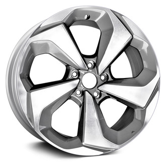 Replacement - 5 Turbine-Spoke Machined Face with Painted Gray Spoke Inset and Painted Gray Pockets 19x8.5 Alloy Factory Wheel - Replica