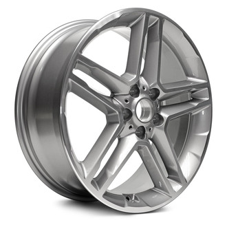 Replacement - Double 5-Spoke Machined Face with Painted Gray Spoke Inset and Painted Gray Pockets 19x7.5 Alloy Factory Wheel - Replica