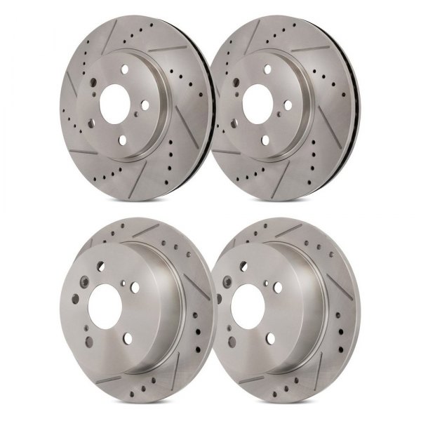Replacement - Drilled and Slotted Front and Rear Brake Rotor Set