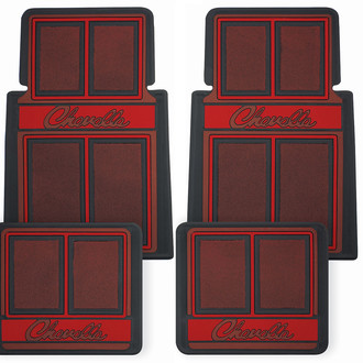 RESTOPARTS® - 1st & 2nd Row Blue Rubber Floor Mat Set with "Chevelle" Logo