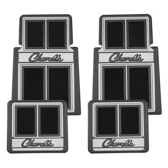 RESTOPARTS® - 1st & 2nd Row Gray Rubber Floor Mat Set with "Chevelle" Logo