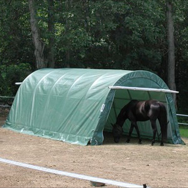 Rhino Shelter® - Round Style 12' W x 20' L x 8' H Green Horse/Livestock Run In Shelter House