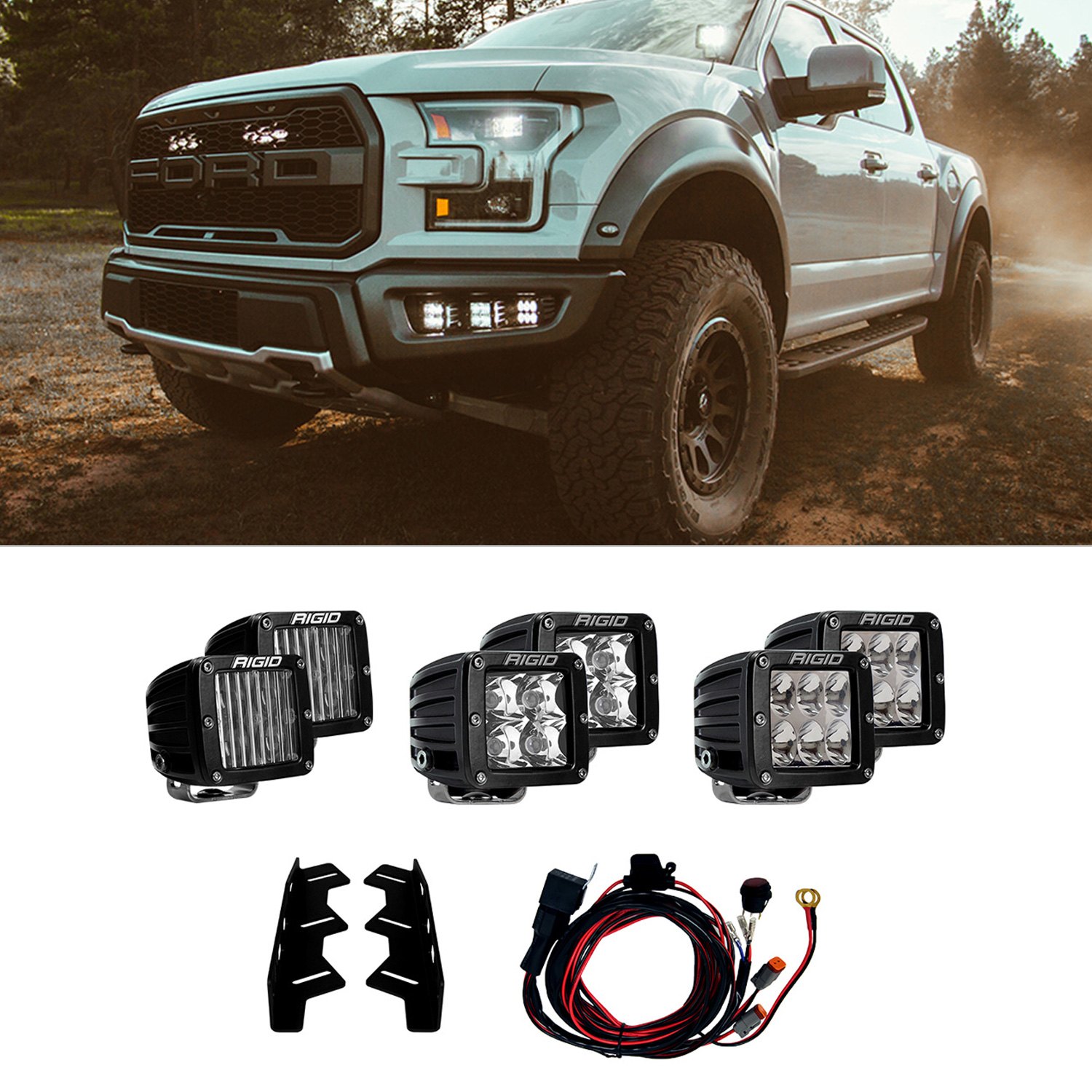 Rigid Industries 41610 2017-2018 Ford Raptor Fog Light Kit Includes Mounts and 6 D-Series 