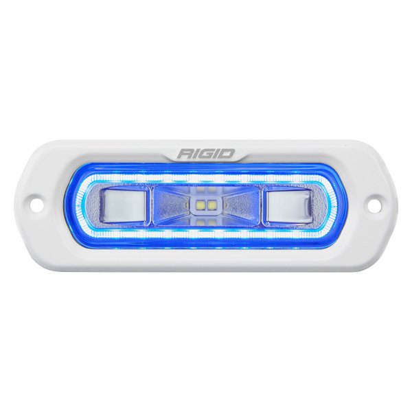 Rigid Industries® - SR-L Series Flush Mount 4.5"x1.5" 14W White Housing Wide Driving Beam White/Blue LED Light with Blue Halo