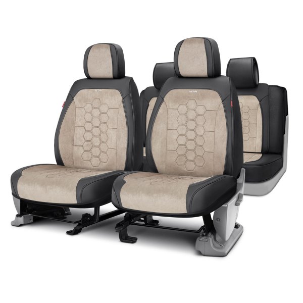 Rixxu™ - Favo Series Black/Dark Gray Seat Covers with Red Stitching