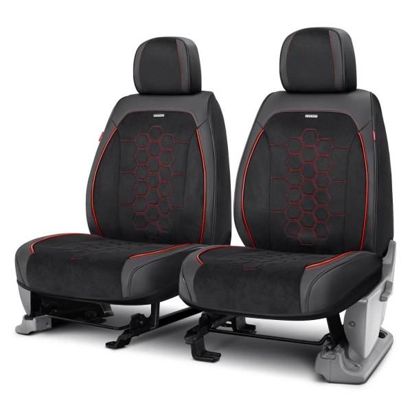 Rixxu™ - Favo Series 1st Row Black Seat Covers with Red Stitching