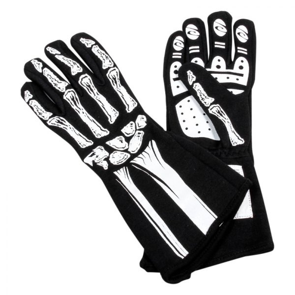 RJS® - White L Double Layer Racing Gloves with Skeleton Print