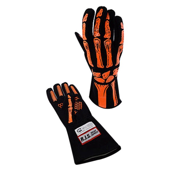 RJS® - Orange L Single Layer Racing Gloves with Skeleton Print