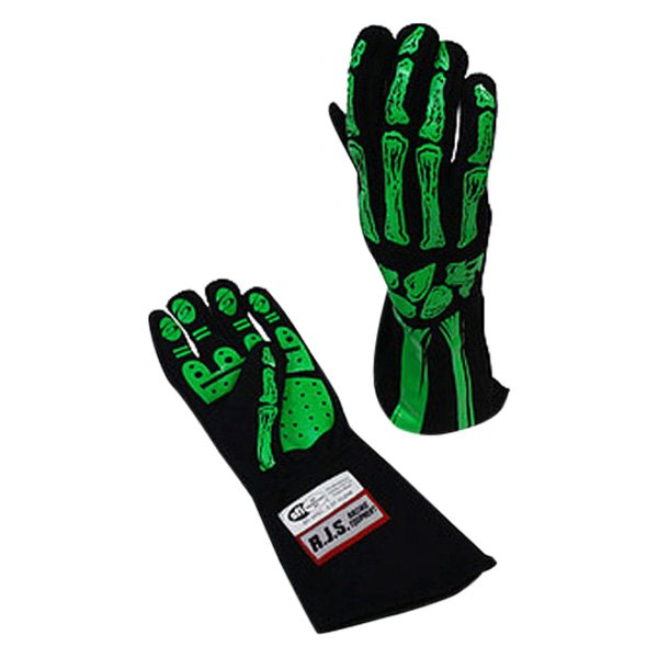 RJS® - Lime Green L Single Layer Racing Gloves with Skeleton Print