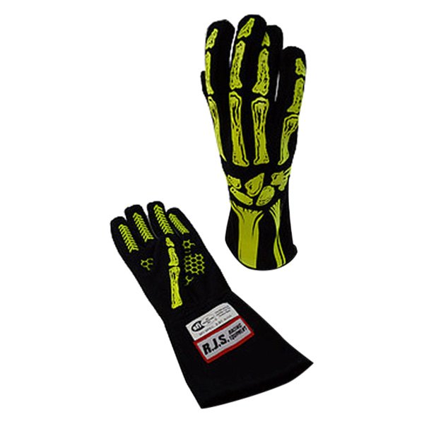 RJS® - Yellow XL Double Layer Racing Gloves with Skeleton Print