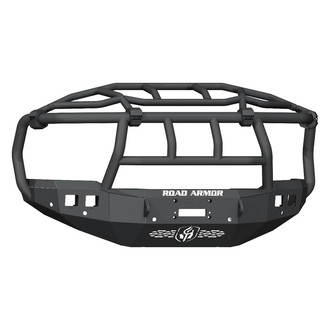 Road Armor® - Stealth Series Full Width Black Powder Coated Front Winch HD Bumper with Intimidator Guard