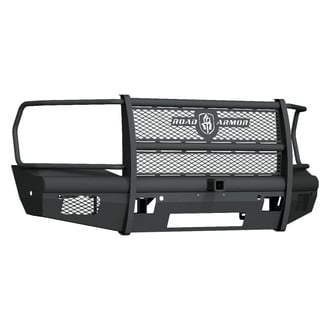 Road Armor® - Vaquero Series Full Width Black Powder Coated Front HD Bumper with Full Grille Guard and Hitch Receiver